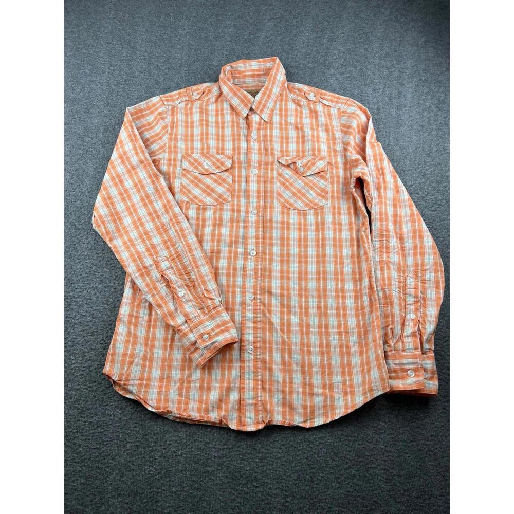 Red Camel Men's Casual Long Sleeve Orange Plaid Shirt Medium